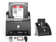 Hard Drive Docking Station with Card Reader and 2 Port USB 3.0 Hub, Wavlink USB 3.0 to SATA Hard Drive External Enclosure, For 2.5/3.5 inch HDD/SSD SATA I/II/III, One Touch Backup/UASP/SD & Micro SD