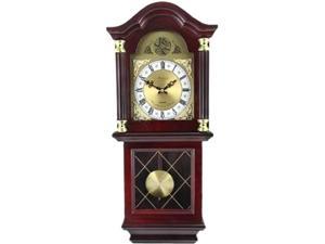 Bedford Clock Collection 26' Antique Mahogany Cherry Oak Chiming Wall Clock