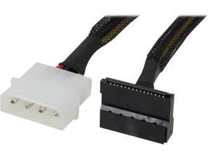 Coboc Model SC-PWC-MOL-12-SATA-M-F 12' Molex 4-pin LP4 Male to 2 x SATA Power 15-pin 90-Degree Splitter Cable w/Black Sleeved