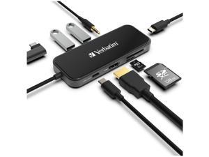 Verbatim 8-in-1 USB-C Hub with 4K HDMI Output, USB-C 100W Power Delivery, 2x USB 3.0 Ports, SD+MicroSD Card Reader, 3.5mm Audio