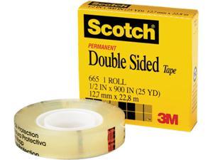 Scotch Permanent Double Sided Tape with Dispenser, 1/2 x 25 yds., Clear, 6  Pack (665-6PKC40)