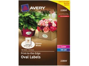 Avery 22804 Easy Peel Print-to-the-Edge Label 1.50' Width x 2.50' Length - 1 / Pack - Oval - 18/Sheet - Laser, Inkjet - White