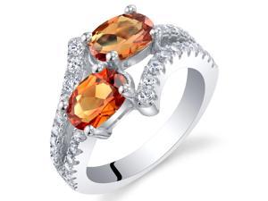 Oravo Created Padparadscha Sapphire Sterling Silver Two-Stone Ring