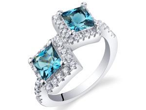 Oravo London Blue Topaz Sterling Silver Princess Cut Two-Stone Ring
