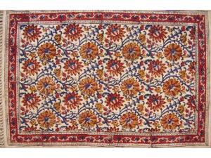 Hand Block Print Veggie Dye Cotton Rug Mat Dianthus Wheat 2/' x 3/'