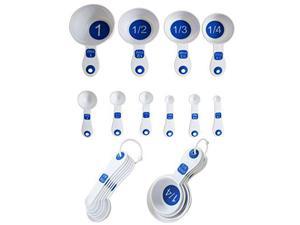 Chef Craft Set of 10 Piece Spoons and Measuring Cups (White & Blue), Silver