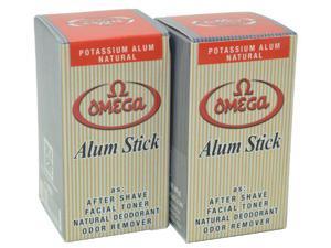 Omega Potassium Alum Stick Natural Aftershave and Toner Pack of 2