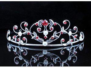 Pearl Red Austrian Rhinestone Crystal Tiara Hair Crown Bridal Wedding T1535red