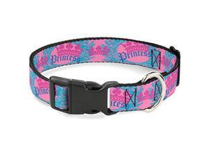 Buckle-Down Plastic Clip Collar - Crown Princess Oval Pink/Turquoise - 1' Wide - Fits 11-17' Neck - Medium