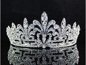 Clear White Austrian Rhinestone Crystal Spencer Honeysuckle Tiara Crown with Hair Combs Veil Headband Headpiece Wedding Party Prom Bridal Pageant.