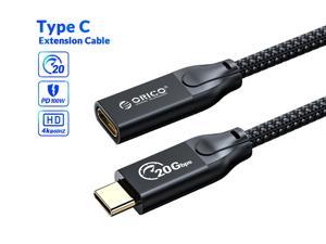 ORICO Type C Extension Cable 20Gbps Data Transfer Fast Charge 100W HD 4K @60Hz Braided Type C Cord Male to Female for MacBook Pro 2020, iPad Pro.