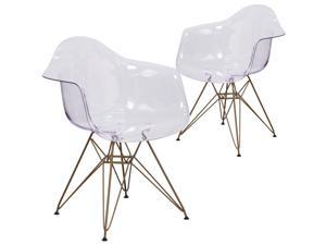 2 Pk. Allure Series Transparent Side Chair with Gold Frame