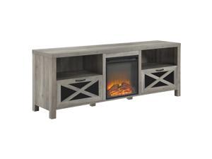 70' Rustic Farmhouse Fireplace TV Stand - Grey Wash