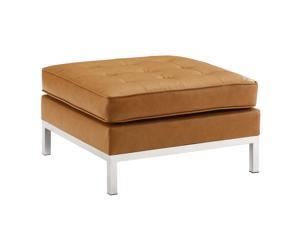 Ergode Loft Tufted Upholstered Faux Leather Ottoman - Silver Tan