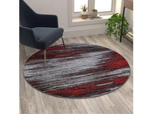 Rylan Collection 5' x 5' Round Red Abstract Area Rug - Olefin Rug with Jute Backing - Living Room, Bedroom, & Family Rooms