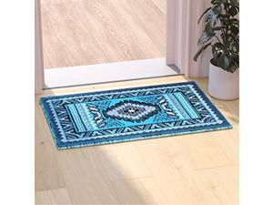Ventana Collection Southwest 2x3 Turquoise Area Rug - Olefin Rug with Jute Backing - Hallway, Entryway, Bedroom, Living Room