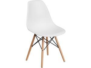 Flash Furniture Elon Series White Plastic Chair with Wood Base