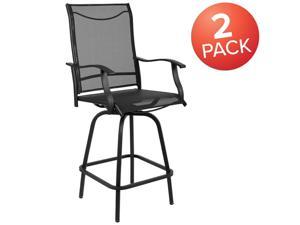 Patio Bar Height Stools Set of 2, All-Weather Textilene Swivel Patio Stools and Deck Chairs with High Back & Armrests in Black