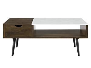 42' Mid Century Modern Wood and Faux Marble Coffee Table - Dark Walnut