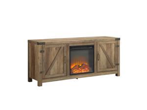 58' Barn Door Fireplace TV Stand - Rustic Oak