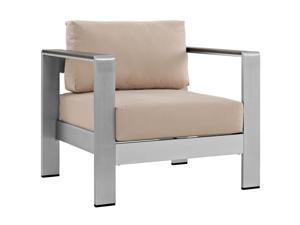 Shore Outdoor Patio Aluminum Armchair - Silver Beige