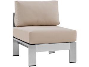 Shore Armless Outdoor Patio Aluminum Chair - Silver Beige