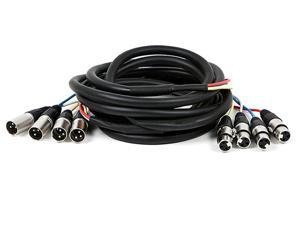 Monoprice 4-Channel XLR Male to XLR Female Snake Cable Cord - 15 Feet- Black/Silver With Metal Connector Housings Plastic And Rubber Cable Boots