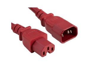 ENET C14 to C15 8ft Red Power Extension Cord 14 AWG 15A NEMA IEC-320 C14 to NEMA IEC-320 C15 Red 8'