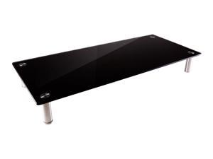 Monoprice Medium Multimedia Desktop Stand, Black Glass 25.6' x 11.0' - Stand & Riser, Desktop TV Stand, Dual Monitors w/ Height Adjustable Legs