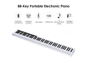 88 Keys Portable Digital Piano w/ Power Supply Sustain Pedal & Bluetooth White 88 Keys Portable Digital Piano w/ Power Supply Sustain Pedal & Bluetooth White