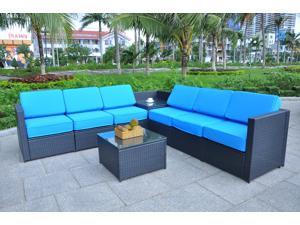 Mcombo Outdoor Rattan Wicker Sofa Couch Patio Furniture Chair Garden Sectional Set With Waterproof Cushions Diy Ottoman Blue 6088 Patio Furniture Accessories Patio Seating