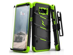 Zizo BOLT Series compatible with Samsung Galaxy S8 Plus Case Military Grade Drop Tested with Tempered Glass Screen Protector Holster BLACK NEON GREEN
