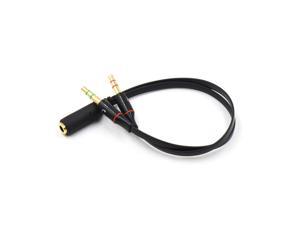 3.5mm 4 Position TRRS Female to 2 3-Pole Male Gold Plated Headphone Mic Audio Y Splitter Flat Cable - 8 inch, Black