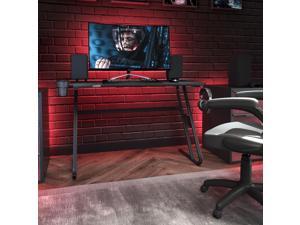 Black Gaming Ergonomic Desk with Cup Holder and Headphone Hook