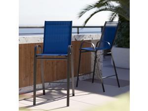 2 Pack Brazos Series Navy Stackable Outdoor Barstools with Flex Comfort Material and Metal Frame
