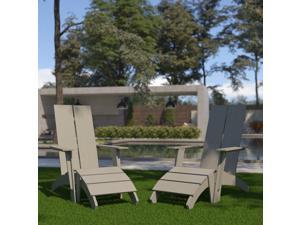 Set of 2 Sawyer Modern All-Weather Poly Resin Wood Adirondack Chairs with Foot Rests in Gray