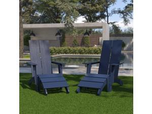 Set of 2 Sawyer Modern All-Weather Poly Resin Wood Adirondack Chairs with Foot Rests in Navy