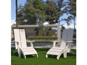 Set of 2 Sawyer Modern All-Weather Poly Resin Wood Adirondack Chairs with Foot Rests in White
