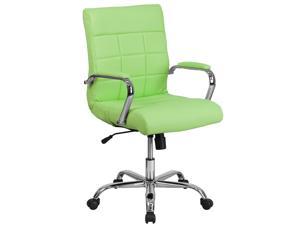 Mid-Back Green Vinyl Executive Swivel Chair with Chrome Base and Arms