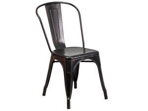 Commercial Grade Black-Antique Gold Metal Indoor-Outdoor Stackable Chair