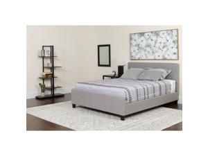 Tribeca King Size Tufted Upholstered Platform Bed in Light Gray Fabric