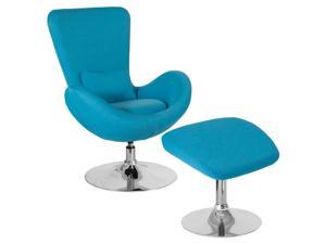 Egg Series Aqua Fabric Side Reception Chair with Ottoman