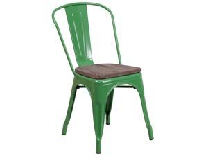 Green Metal Stackable Chair with Wood Seat