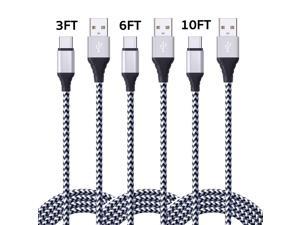 USB Type C Cable 3FT 6FT 10FT, StyleTech Nylon Braided USB Type A to C Fast Charger Cords for Samsung Galaxy Note 9 8,S8 S9 S10 Plus S10e,Google Pixel,Nexus,LG V30 V20 G6 5