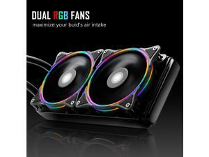 darkFlash DT240 240mm AIO Water Liquid Cooling Cooler Radiator with 120mm LED Rainbow Lighting Case Fan CPU Cooler (w/ 2pcs Rainbow fans)