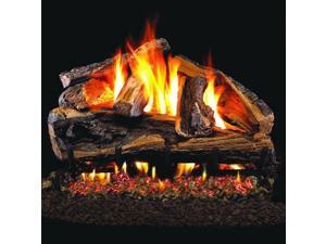 Peterson Real Fyre 24-inch Charred Rugged Split Oak Log Set With Vented Natural Gas Ansi Certified G46 Burner - Variable Flame Remote Peterson Real Fyre 24-inch Charred Rugged Split Oak Log Set With Vented Natural Gas Ansi Certified G46 Burner - Variable Flame Remote