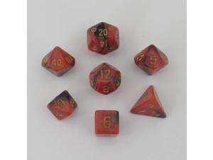Red and Black Poly Dice with Gold Numbers 10mm (3/8in) 7-Dice Set Metallic Dice Games
