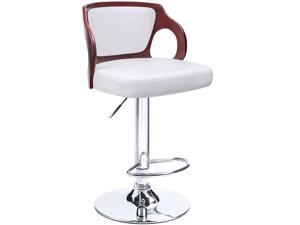 Homall Bar Stools Walnut Bentwood Adjustable Height Leather Modern Barstools with Back Vinyl Seat Extremely Comfy Bar Stool 1 Piece (White)