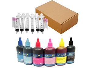 cisinks standard universal black refill ink - 600 ml (16.9 oz) dye-based ink for all printers b, y, m, lm, c, lc + refill tool