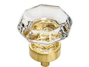 10 pack - cosmas 5268bb-c brushed brass cabinet hardware knob with clear glass - 1-5/16' diameter